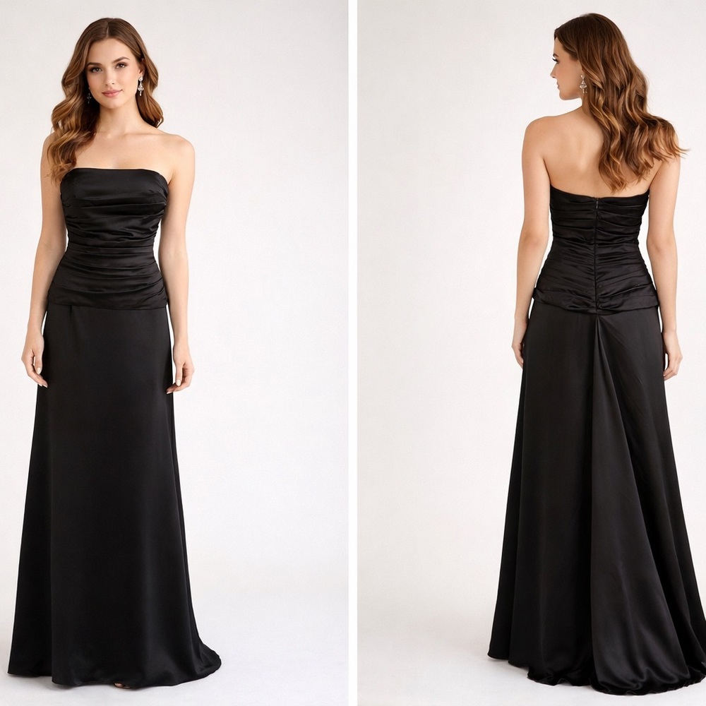 Nicole Miller Black Silk Ruched Bodice Strapless Evening Gown Sz. 4